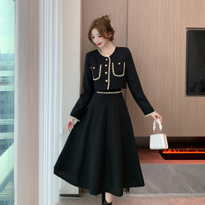 RM23547#时尚名媛气质小香风套装女新款设计感短款外套半身长裙