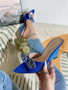 X-30555# 外贸新款性感个性高跟水钻凉鞋 蓝色35-42码 鞋子批发女鞋货源