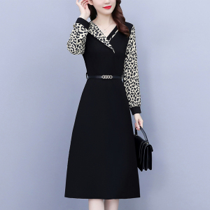 RM23370#大码女装2023秋季新款韩版气质修身显瘦豹纹拼接连衣裙
