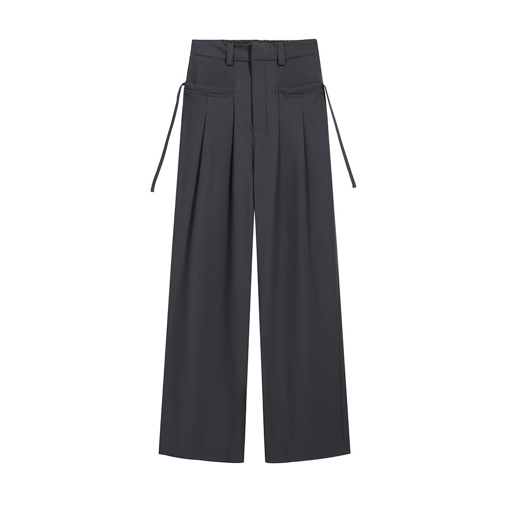 Actual shot of 2024 spring and summer new high-end ribbon suit pants for women high-waisted casual long floor-length wide-leg pants