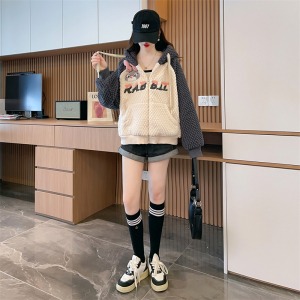 TR54674# 首发双面绒拉链开衫卫衣女字母洋气上衣外套潮 服装批发服饰货源女装批发