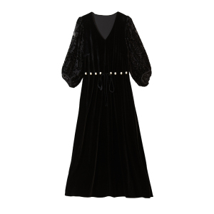 RM23321#法式优雅气质轻奢时尚丝绒连衣裙收腰显瘦简约百搭裙子