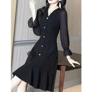 TR56706# 法式复古连衣裙黑色赫本风气质高级感小黑裙春秋季新款女长袖 服装批发女装批发服饰货源