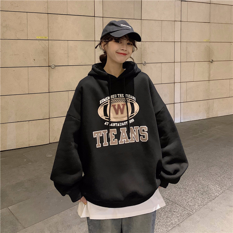 2023 New Loose Casual Women's Clothing with Velvet 250g / Large Hooded Autumn and Winter Sweatshirt for Women with Velvet