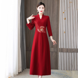 RM23483#婚礼妈妈礼服旗袍改良版中老年女红色连衣裙气质高贵喜婆婆婚宴装