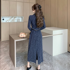 RM25493#法式高级感翻领修身喇叭袖上衣+半裙长裙女套装
