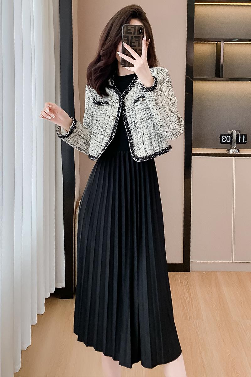 實拍裙子小香風外套兩件套2023春秋款新款設計感小眾秋季上衣女裝