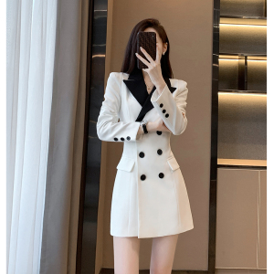 TR55932# 法式白色西装连衣裙女秋季新款小众设计高级感气质显瘦a字裙