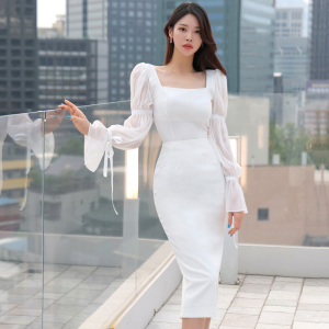 RM23527#新款两件套韩版气质修身方领上衣收腰时尚包臀裙套装