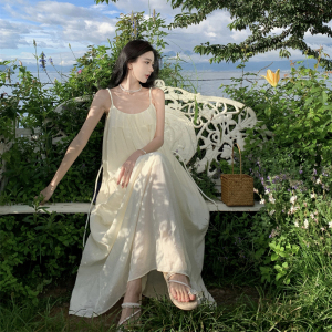 RM24890#海边度假沙滩裙女宽松小众设计感大露背连衣裙西双版纳吊带长裙夏
