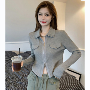 RM23573#双拉链长袖T恤女装秋季气质韩版新款修身显瘦休闲时尚打底POLO衫