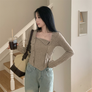 RM23596#大码胖MM2023秋季新款短款修身显瘦打底衫方领长袖上衣女