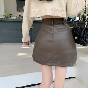 RM23578#新款pu半身裙短裙配皮带女生