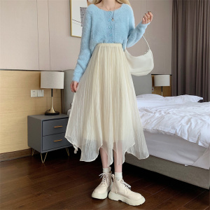 RM25375#韩版设计感不规则仙女半身裙高腰显瘦A字长裙