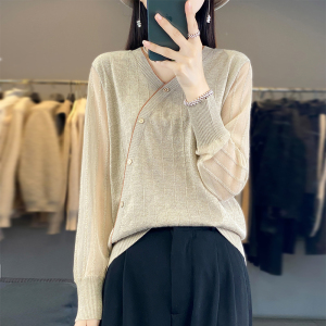 TR56149# 秋冬新款雪纺拼针织衫毛衣女 服装批发女装批发服饰货源