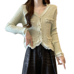 RM23769#大码女装秋冬新款设计感小香风针织上衣遮肉显瘦百搭毛衣开衫