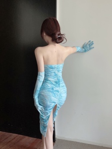 RM24789#新款小众欧美设计感印花气质性感包臀修身连衣裙