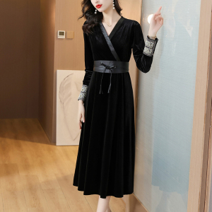 RM24577#高档金丝绒连衣裙高级感洋气复古收腰超修身高贵洋气长裙