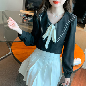 RM25155#法式撞色花瓣领气质衬衫女2023秋季新款可拆卸领带小衫上衣
