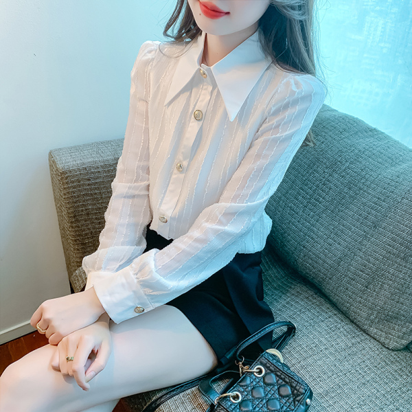 RM25157#白色衬衫女春秋款设计感小众时尚洋气衬衣肌理感长袖上衣