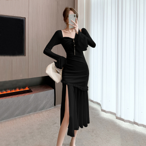 RM23779#新款法式复古名媛时尚拼接连衣裙小众设计收腰打底裙