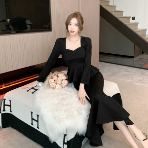 TR54678# 黑色套装连衣裙女新款优雅气质赫本风高腰显瘦女 服装批发服饰货源女装批发