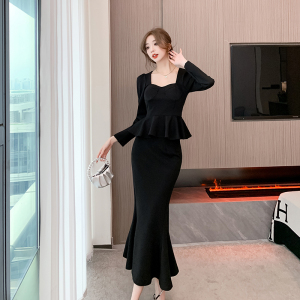 TR54678# 黑色套装连衣裙女新款优雅气质赫本风高腰显瘦女 服装批发服饰货源女装批发