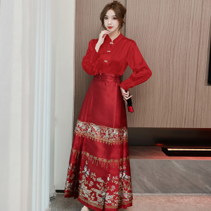 RM25152#中式酒红色马面裙敬酒服2023新款新娘结婚套装汉服女订婚礼服
