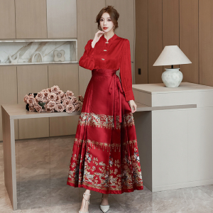 RM25152#中式酒红色马面裙敬酒服2023新款新娘结婚套装汉服女订婚礼服