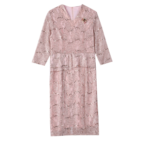 RM24143#婚宴礼服高贵年轻款粉色小个子婚礼喜婆婆旗袍假两件显瘦