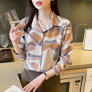 RM24523#新款韩版设计感洋气减龄印花长袖高端气质衬衫
