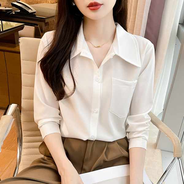 RM24522#新款洋气设计感小众上衣简约气质显瘦长袖白色衬衫