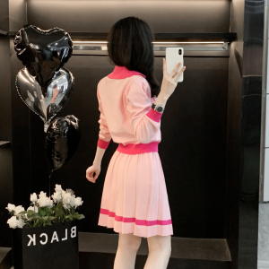 TR54550# 甜美奶系粉色穿搭秋冬新款套装小个子减龄小香风百褶裙两件套 服装批发服饰货源女装批发