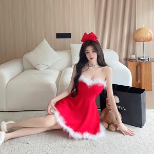 Christmas Pure Lust Spicy Girl Bra V-Neck Waist Strap Dress