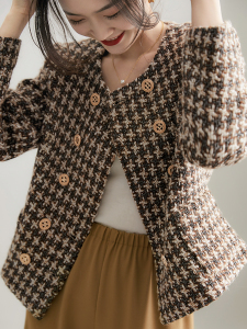 TR56259# 优雅时髦实穿含羊毛双排扣箱式小香外套 服装批发女装批发服饰货源