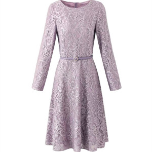 RM24081#紫色法式轻奢蕾丝连衣裙女2023春秋新款气质收腰显瘦裙子