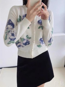 TR57011# lalaglow美丽的皇帝秋新款设计感小众高级感印花短款针织开衫 服装批发女装批发服饰货源