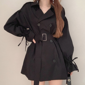 TR58202# 韩国chic复古英伦风双排扣系带风衣外套 服装批发女装批发服饰货源