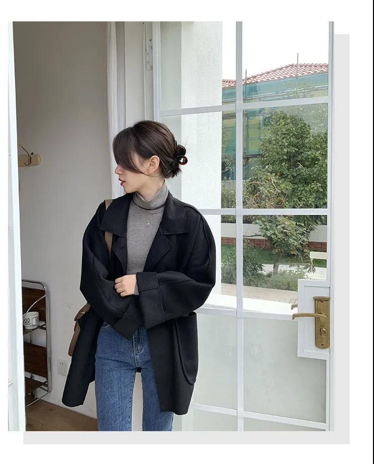Super popular mid-length woolen coat for women, autumn and winter new Korean style loose and small temperament woolen coat