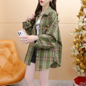 RM23952#百搭2023复古港味格子POLO领衬衫外套女