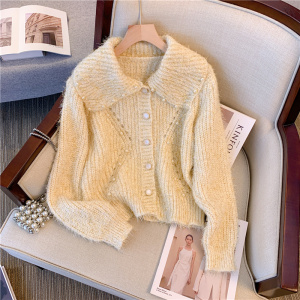 RM24441#法式娃娃领慵懒风重工钉珠毛衣外套小香高级感针织开衫上衣