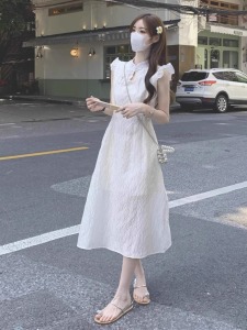 RM24011#少女裙子法式初恋小飞袖改良旗袍杏色连衣裙