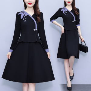 RM24771#新款洋气遮肚子超修身中长款假两件裙子女简约连衣裙淑女