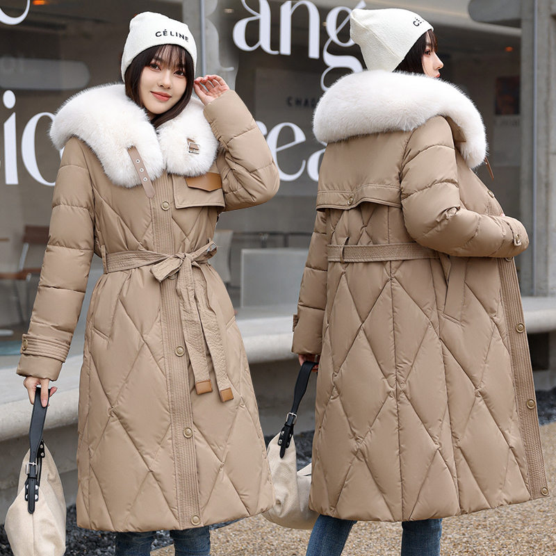 新款时尚韩版大毛领设计感小众收腰冬季加厚羽绒棉衣外套