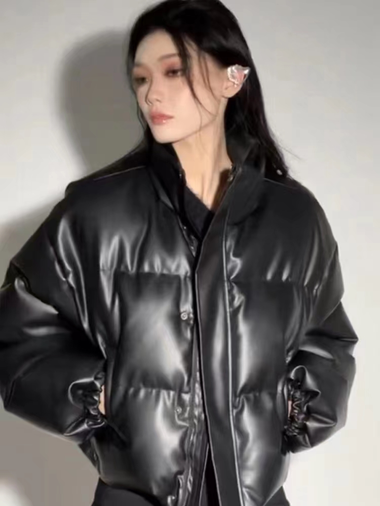 韩国 直筒拉链加厚皮袄短外套棉服女