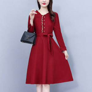 RM24772#新款高端气质时尚系带收腰显瘦甜美长袖连衣裙女荷叶边裙