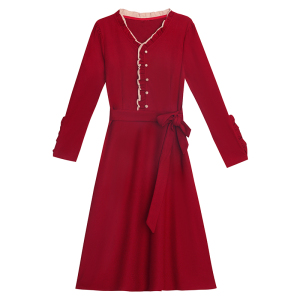 RM24772#新款高端气质时尚系带收腰显瘦甜美长袖连衣裙女荷叶边裙