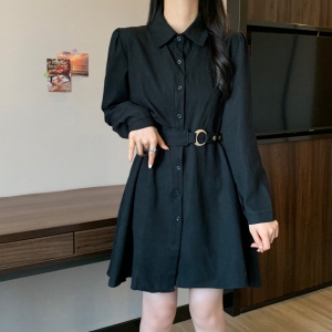 TR56389# 大码女装秋冬新款胖mm显瘦遮肚子法式赫本风小个子连衣裙 服装批发女装批发服饰货源
