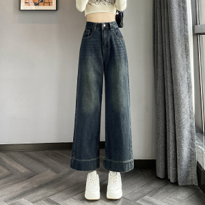 TR56353# 深蓝色复古牛仔裤女夏天新款小个子裤子薄款宽松显瘦直筒裤 服装批发女装批发服饰货源