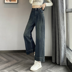 TR56353# 深蓝色复古牛仔裤女夏天新款小个子裤子薄款宽松显瘦直筒裤 服装批发女装批发服饰货源